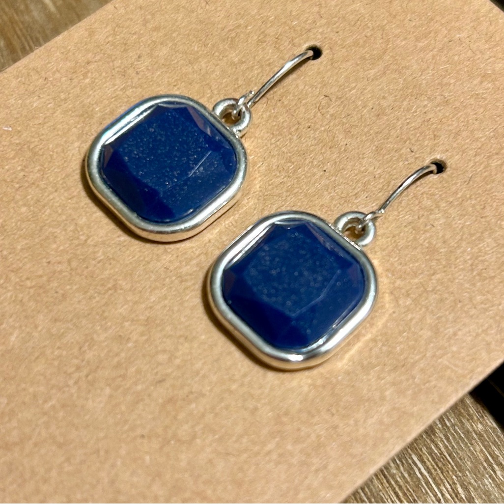 Versatile Silver Blue Sparkle Square Stone Drop Earrings 9$